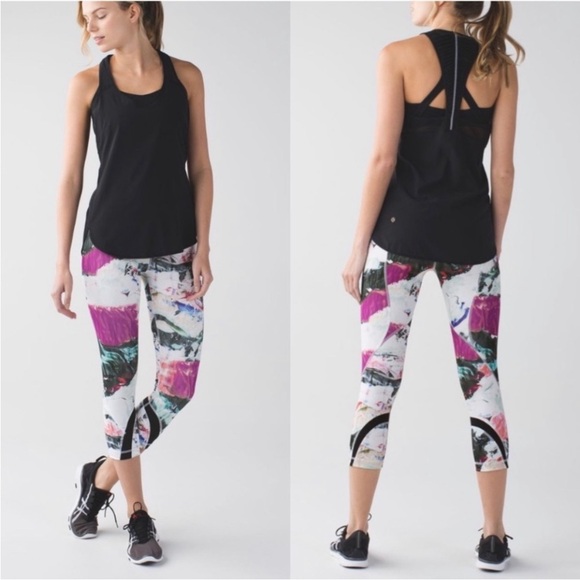 Lululemon Leggings 4 Run Inspire Crop II Pigment Wave Multi Black Pink Womens - Picture 16 of 16